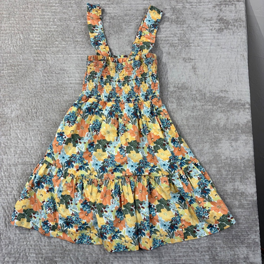 Abercrombie & Fitch Floral Smocked Mini Dress Yellow Orange Blue Ruffle‎ Size MT